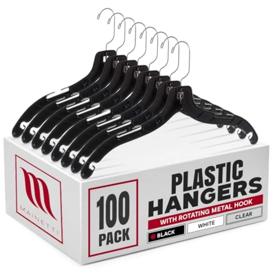 5400 Black Plastic Hangers - with 360 Swivel Metal Hook and Notches for Straps Great for Shirts/Tops/Dresses/Jackets 17-Inch
5400 Black Plastic Hangers - with 360 Swivel Metal Hook and Notches for Straps Great for Shirts/Tops/Dresses/Jackets 17-Inch