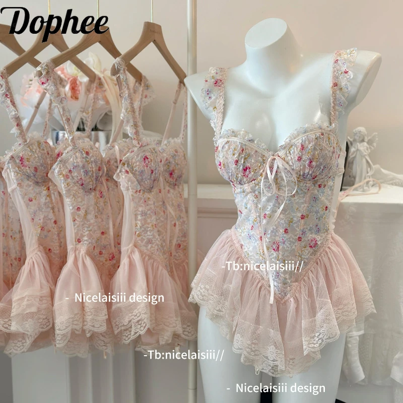 Dophee Women Pajama Sets Floral Printing Sweet Fishbone Bra Chest Pad Gathering Suspender Nightgowns Sexy Lace Pyjama Sets
Dophee Women Pajama Sets Floral Printing Sweet Fishbone Bra Chest Pad Gathering Suspender Nightgowns Sexy Lace Pyjama Sets