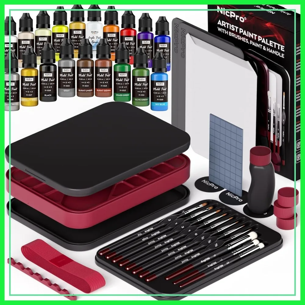 Complete Miniature Painting Set: 18 Colors, Wet Palette, 11 Brushes, Handle, Sponges, Paper & Holder
Complete Miniature Painting Set: 18 Colors, Wet Palette, 11 Brushes, Handle, Sponges, Paper & Holder