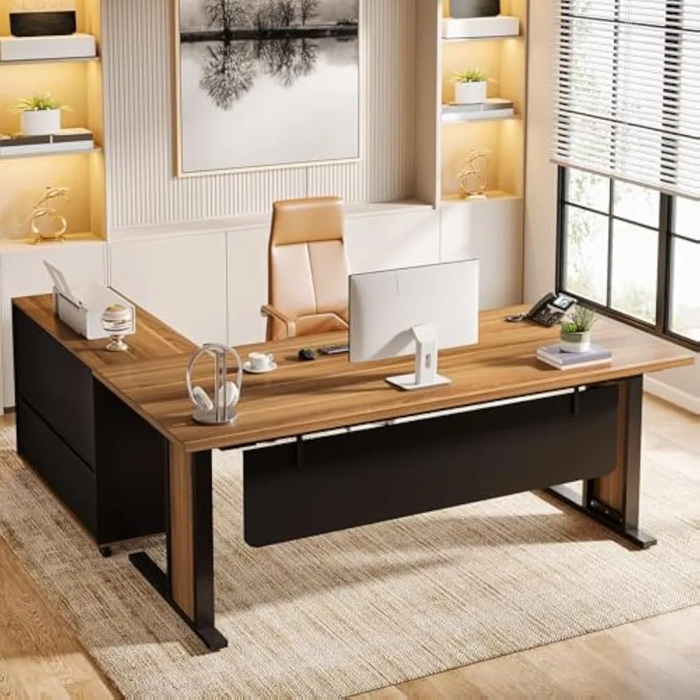 63" Large Executive Desk L Shaped Computer Desk with File Storage Cabinet, L-Shaped Executive Office Desk
63" Large Executive Desk L Shaped Computer Desk with File Storage Cabinet, L-Shaped Executive Office Desk