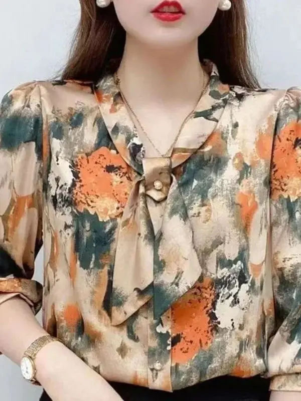 Printed V-ne Bow Base irt for Women Street Sle Loose Fit Long Sve Knot T Top Polyester Material
Printed V-ne Bow Base irt for Women Street Sle Loose Fit Long Sve Knot T Top Polyester Material