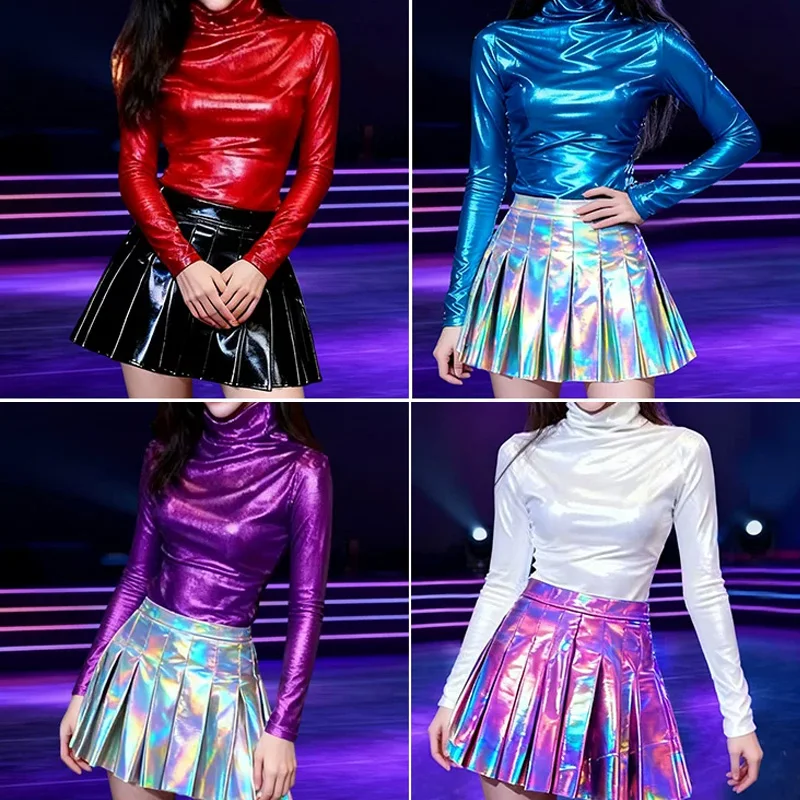 Women's Shiny Holographic Metallic Laser Pleated Skirt Top Set Modern Jazz Dance Cheerleader Stage Performance Costume
Women's Shiny Holographic Metallic Laser Pleated Skirt Top Set Modern Jazz Dance Cheerleader Stage Performance Costume