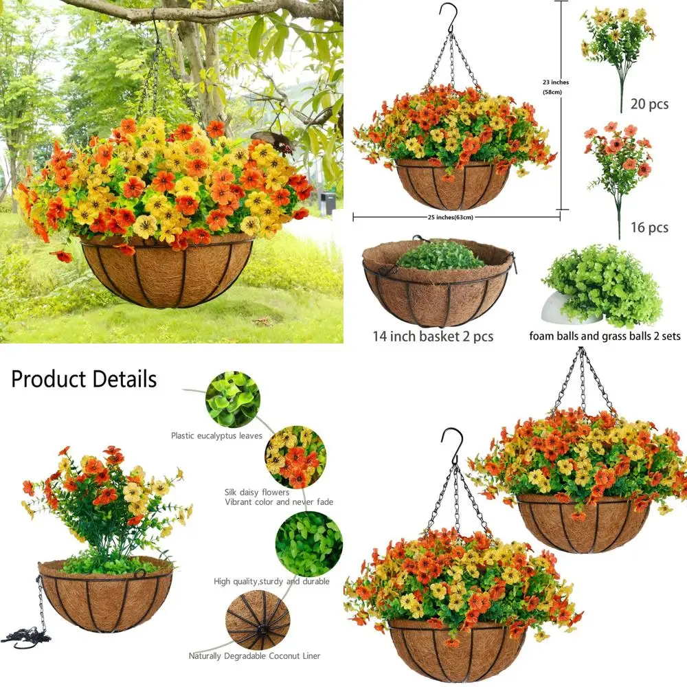 Большие искусственные подвесные осенние корзины с 36 шт. искусственных зубцов для улицы, крыльца, сада и патио, реалистичная шелковая цветочная композиция
Большие искусственные подвесные осенние корзины с 36 шт. искусственных зубцов для улицы, крыльца, сада и патио, реалистичная шелковая цветочная композиция
