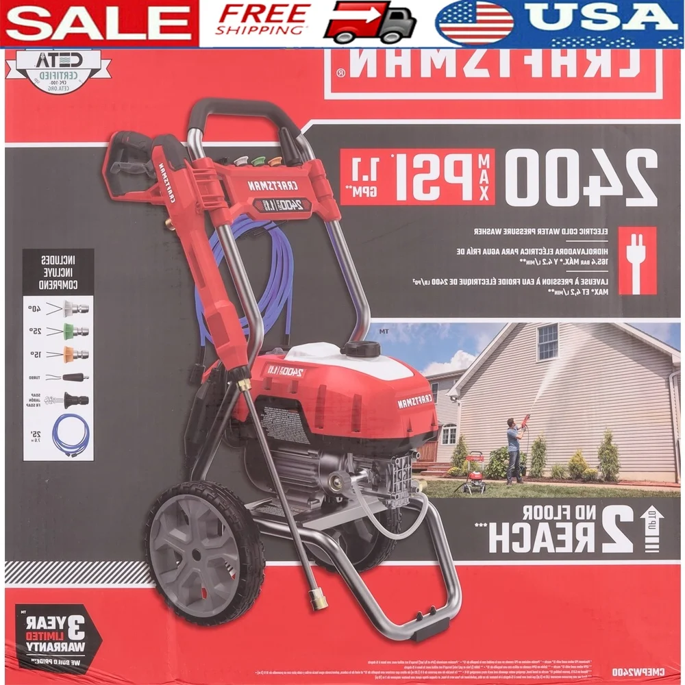 Electric Cold Water Pressure Washer 2400 Max PSI 1.1 GPM with Quick Connect Nozzles Durable Metal Wand 25ft Hose Various
Electric Cold Water Pressure Washer 2400 Max PSI 1.1 GPM with Quick Connect Nozzles Durable Metal Wand 25ft Hose Various