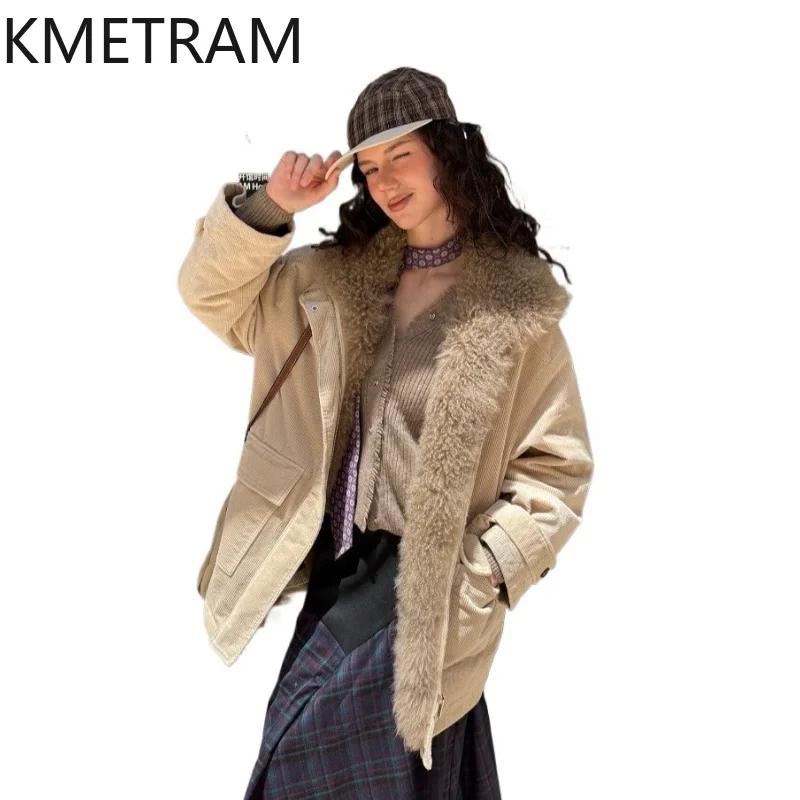 KMETRAM 90 White Goose Down Parka Coat Women 2026 Elegant Goat Fur Collar Corduroy Mid-Length Winter Down Jacket Пальто Женское
KMETRAM 90 White Goose Down Parka Coat Women 2026 Elegant Goat Fur Collar Corduroy Mid-Length Winter Down Jacket Пальто Женское
