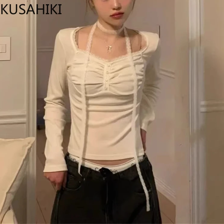 KUSAHIKI Korean Style Lace Ribbon Pleated Slim Fit Short Slimming Long Sleeved T-shirt Y2k Spicy Girl Top
KUSAHIKI Korean Style Lace Ribbon Pleated Slim Fit Short Slimming Long Sleeved T-shirt Y2k Spicy Girl Top