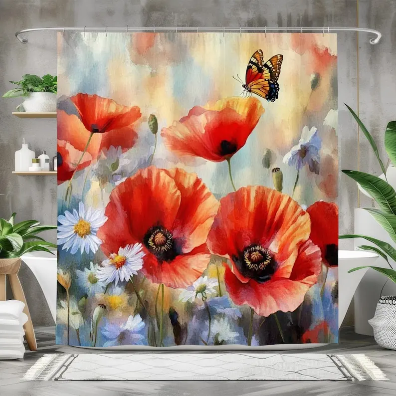 Red Poppy Shower Curtain, Waterproof Fabric Bath Curtain, Floral Bathroom Decor Poppies Design Nature-Inspired Shower Curtain
Red Poppy Shower Curtain, Waterproof Fabric Bath Curtain, Floral Bathroom Decor Poppies Design Nature-Inspired Shower Curtain