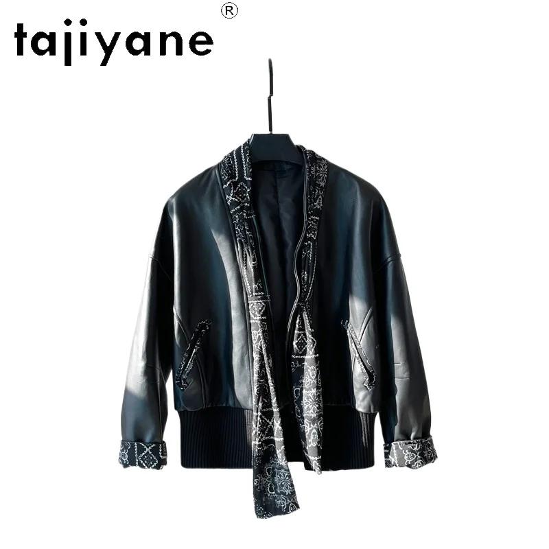 TAJIYANE Real Sheepskin Leather Jacket Woman Short V-Neck Floral Scarf Cardigan Coat Fashion Autumn Jackets Women Clothing 2026
TAJIYANE Real Sheepskin Leather Jacket Woman Short V-Neck Floral Scarf Cardigan Coat Fashion Autumn Jackets Women Clothing 2026