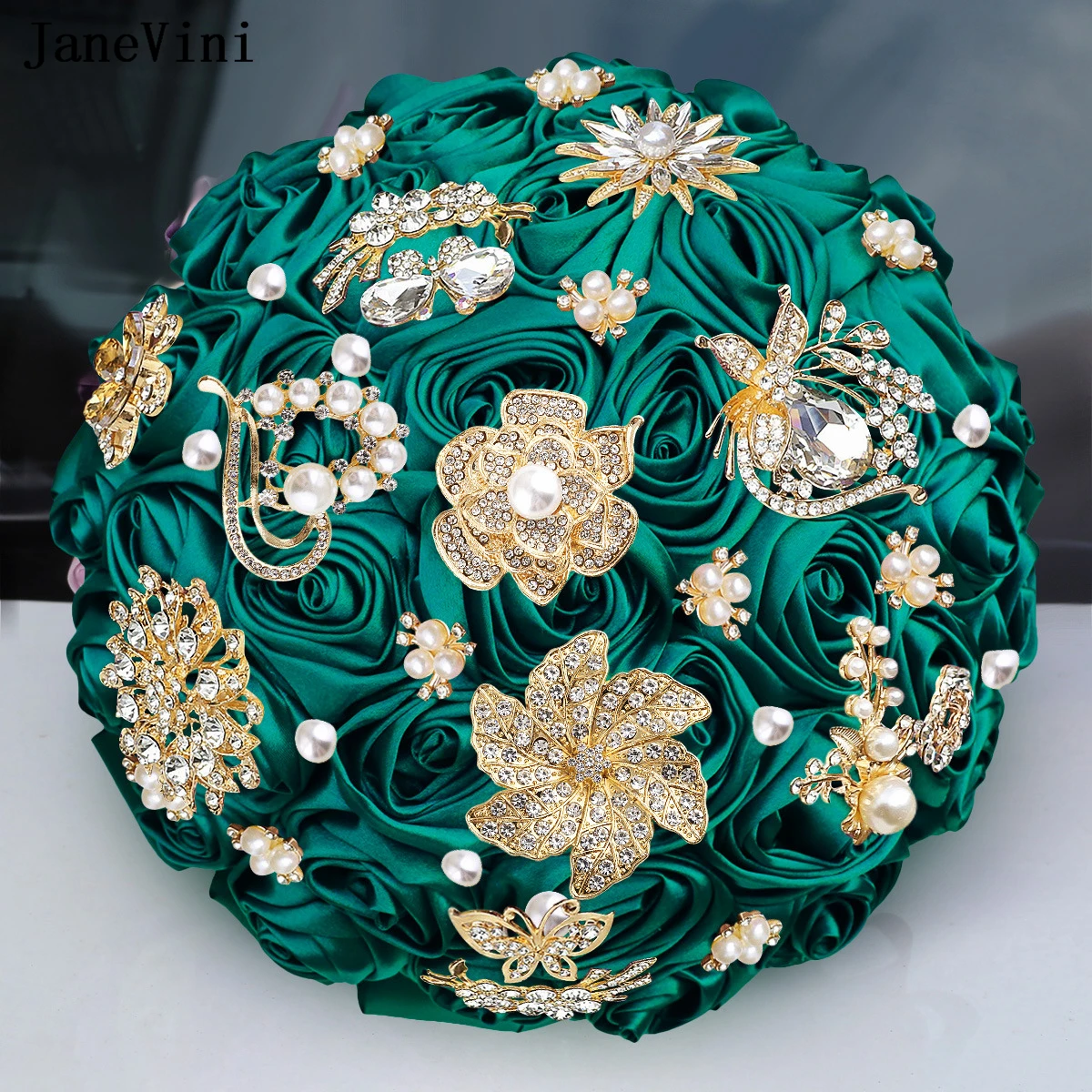 JaneVini Luxury European Dark Green Bridal Bouquets with Golden Rhinestones Artificial Satin Roses Bride Wedding Flowers Bouquet
JaneVini Luxury European Dark Green Bridal Bouquets with Golden Rhinestones Artificial Satin Roses Bride Wedding Flowers Bouquet