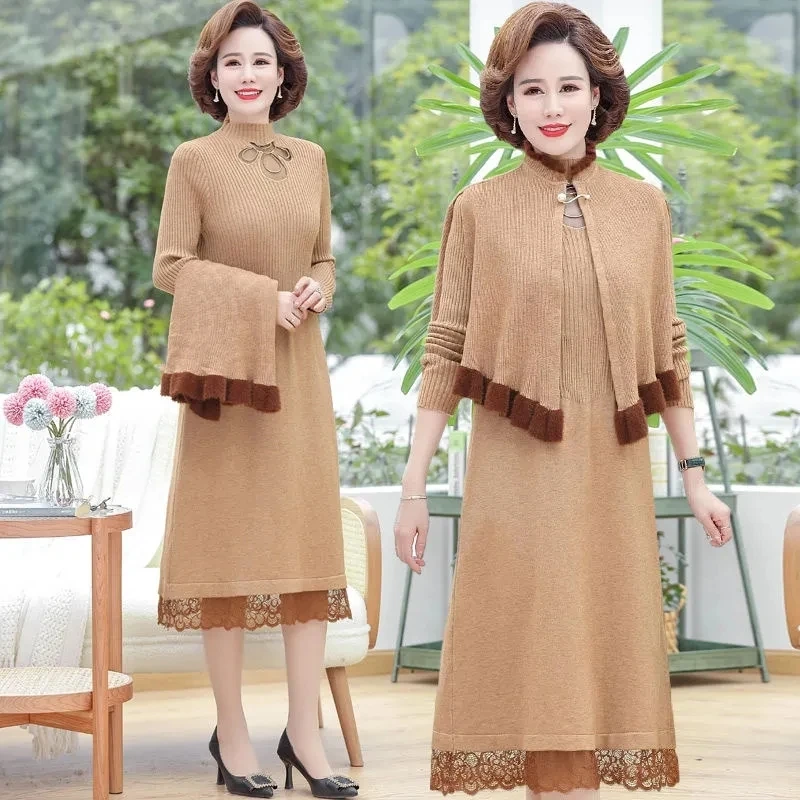 Two-piece Set Women Shawl Long Sleeves Knitted Dress Suit 2022 Spring Autumn Turtleneck Vestido Elegant Conjuntos De Mujer
Two-piece Set Women Shawl Long Sleeves Knitted Dress Suit 2022 Spring Autumn Turtleneck Vestido Elegant Conjuntos De Mujer