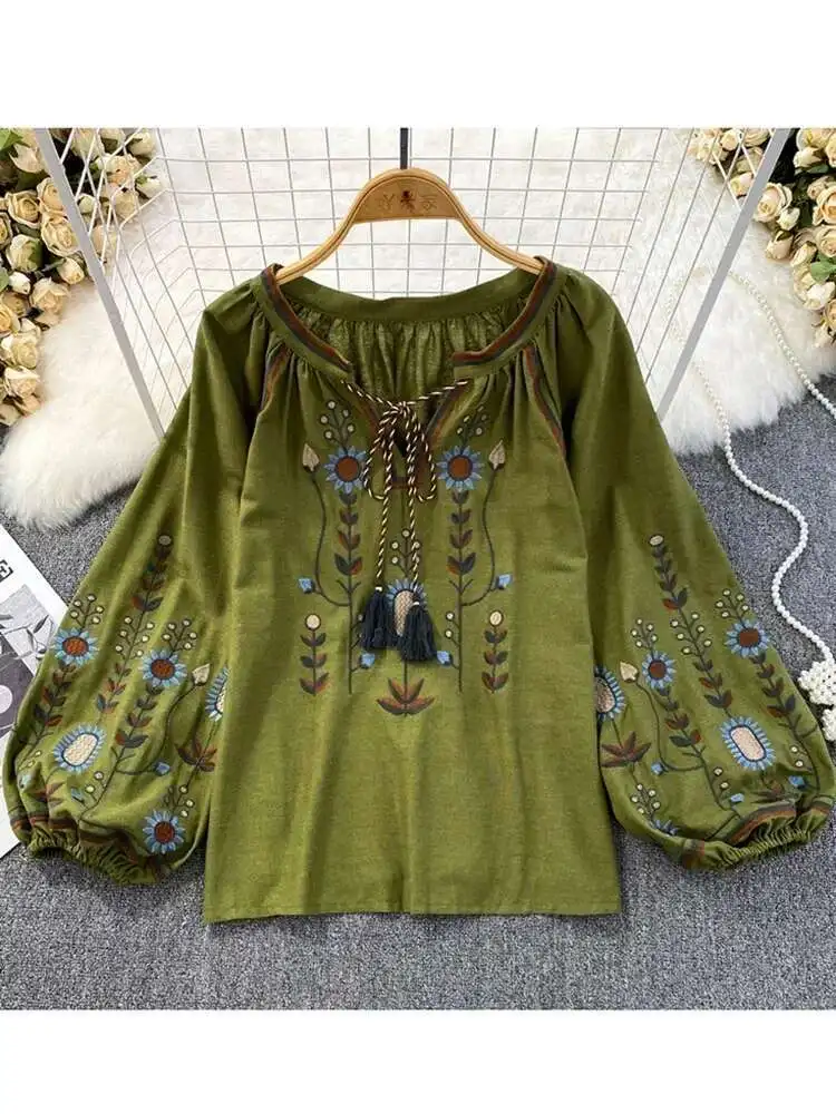 Women Bohemian Style Blouse Retro Embroidered Printed Long Sleeved Shirt Top Female Loose Casual French Chic Shirts
Women Bohemian Style Blouse Retro Embroidered Printed Long Sleeved Shirt Top Female Loose Casual French Chic Shirts