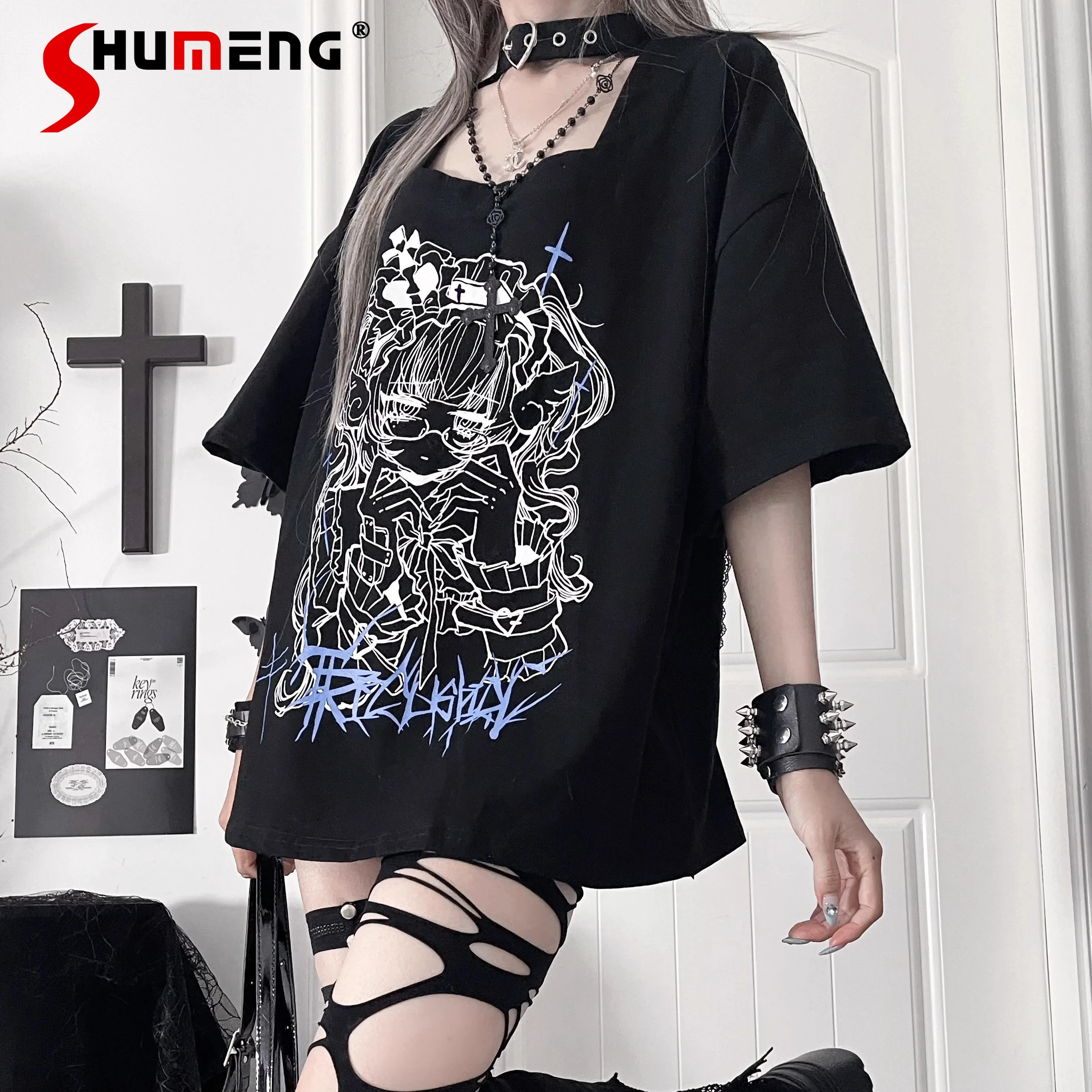 Original Subculture Black Anime Print T-shirt Summer New Girl's Sweet Cool Loose Y2k Short-sleeved Top Student Street T-shirts
Original Subculture Black Anime Print T-shirt Summer New Girl's Sweet Cool Loose Y2k Short-sleeved Top Student Street T-shirts