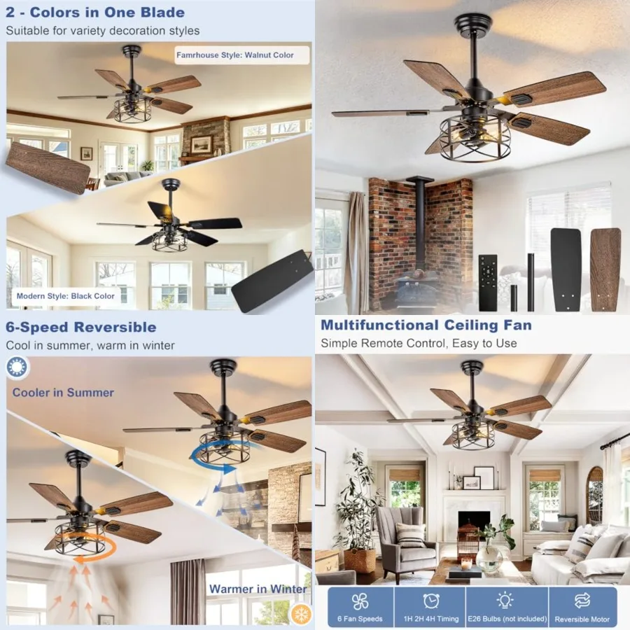 Ceiling Fans with Lights: d Ceiling Fans Dual Finish 5 Blades - Rustic Ceiling Fan with Remote Control for Farmhouse Living Roo
Ceiling Fans with Lights: d Ceiling Fans Dual Finish 5 Blades - Rustic Ceiling Fan with Remote Control for Farmhouse Living Roo