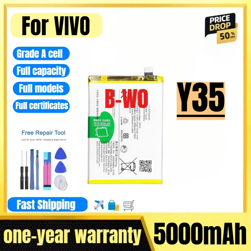 B-W0 for VIVO Y35 Mobile Phone Battery 0 Cycle High Quality High Capacity Battery Replacement Bateria Grade A Cell with Tools
B-W0 for VIVO Y35 Mobile Phone Battery 0 Cycle High Quality High Capacity Battery Replacement Bateria Grade A Cell with Tools