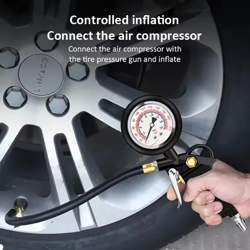 220psi Tire Pressure Gauge with Flexible Hose Car Truck Motorcycle Tyre Inflator Air Pressure Monitor for Vehicle Tires
220psi Tire Pressure Gauge with Flexible Hose Car Truck Motorcycle Tyre Inflator Air Pressure Monitor for Vehicle Tires
