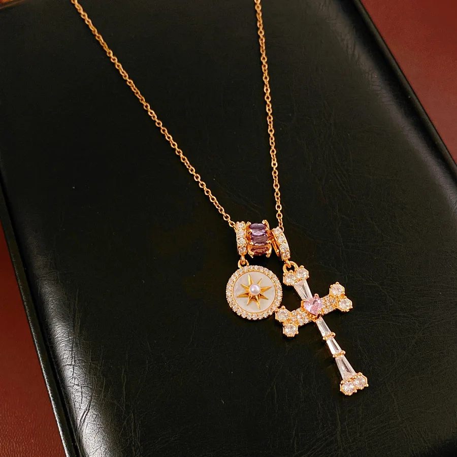 18k Gold Plated Cross Necklace for Women, Cubic Zirconia and Mother of Pearl Pendant, Minimalist Dainty Collarbone Chain, Light
18k Gold Plated Cross Necklace for Women, Cubic Zirconia and Mother of Pearl Pendant, Minimalist Dainty Collarbone Chain, Light