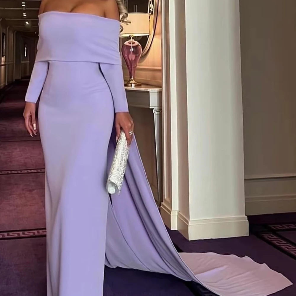 Customized Classic Panel Train Off the Shoulder Evening Dress Graceful Straight Long Sleeves Jersey Pleats Purple Party Gown
Customized Classic Panel Train Off the Shoulder Evening Dress Graceful Straight Long Sleeves Jersey Pleats Purple Party Gown