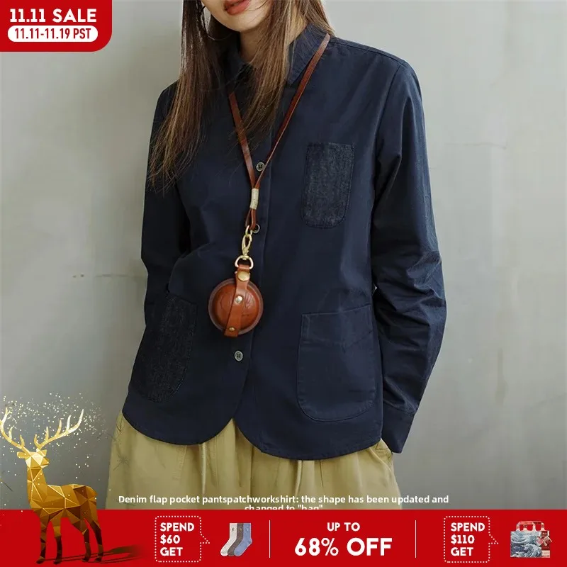 Maden женская джинсовая рубашка в стиле ретро с карманами в стиле пэчворк, повседневная рубашка с длинными рукавами, темно-синие осенние блузки из 100% хлопка, уличная одежда, топы
Maden женская джинсовая рубашка в стиле ретро с карманами в стиле пэчворк, повседневная рубашка с длинными рукавами, темно-синие осенние блузки из 100% хлопка, уличная одежда, топы