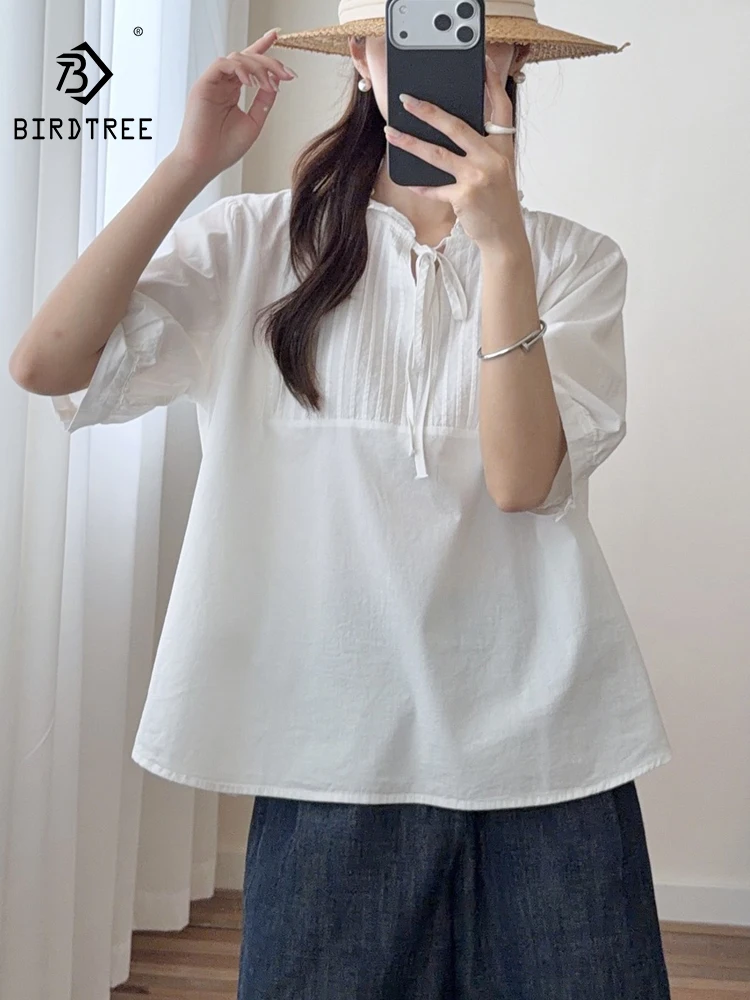 New 2026 Summer Women Cotton Half Sleeve Shirt, Ruffled Folds Lace-up, Mori Girl Preppy Style Casual Loose Doll Blouse T66156CC
New 2026 Summer Women Cotton Half Sleeve Shirt, Ruffled Folds Lace-up, Mori Girl Preppy Style Casual Loose Doll Blouse T66156CC