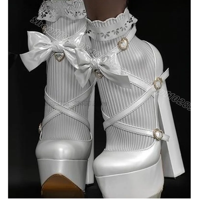 White Bowknot Heat Shape Buckle Pumps Round Toe Platform Chunky Heels Spring New Stylish Women Pumps 2025 Zapatos Para Mujere 
White Bowknot Heat Shape Buckle Pumps Round Toe Platform Chunky Heels Spring New Stylish Women Pumps 2025 Zapatos Para Mujere