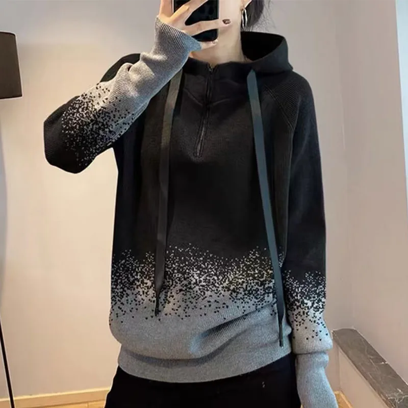 Fall/Winter Hooded Sweater Pullover Half Zipper Coat Women's Fashion Loose Slim Long Sleeve Sweater
Fall/Winter Hooded Sweater Pullover Half Zipper Coat Women's Fashion Loose Slim Long Sleeve Sweater