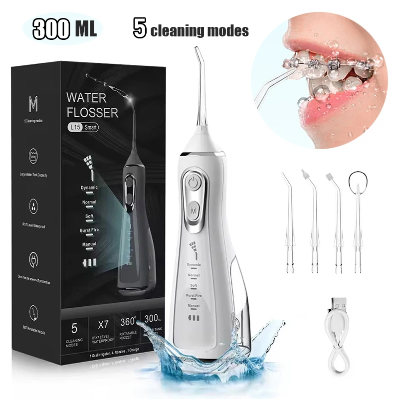 Oral Irrigator Intelligence Water Flosser For Teeth Dental Clean Portable IPX7 Waterproof USB Rechargeable 5 Modes 300ML adult
Oral Irrigator Intelligence Water Flosser For Teeth Dental Clean Portable IPX7 Waterproof USB Rechargeable 5 Modes 300ML adult
