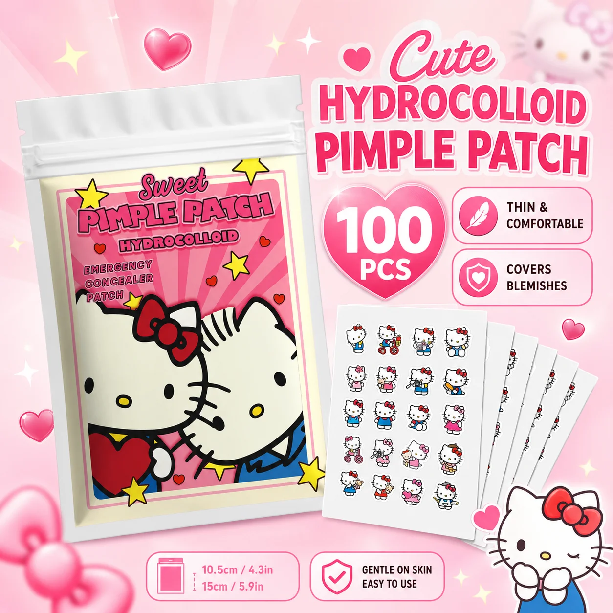 100PCS hello kitty Acne patches, facial acne patches, hydrogel acne removal patches, concealer
100PCS hello kitty Acne patches, facial acne patches, hydrogel acne removal patches, concealer