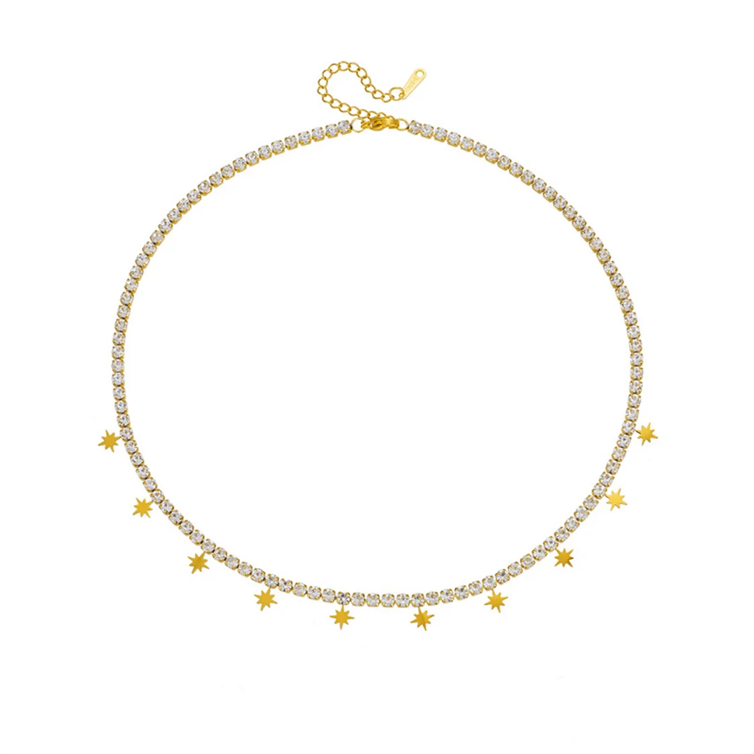 Fashion Octagonal Star Charm Pendant Femme Gold Color Stainless Steel Zirconia Tennis Chain Choker Necklace for Women Jewelry
Fashion Octagonal Star Charm Pendant Femme Gold Color Stainless Steel Zirconia Tennis Chain Choker Necklace for Women Jewelry