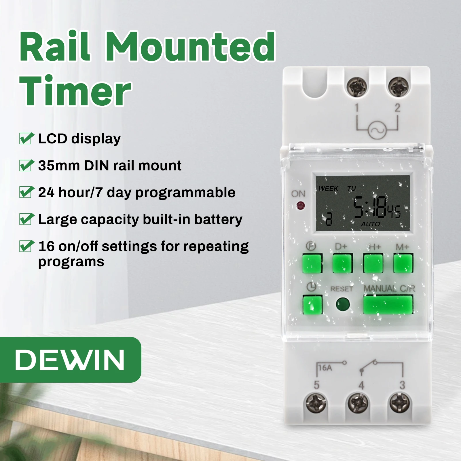 DEWIN AHC15A Din Rail Weekly 7 Days Programmable Digital Time Switch Relay Timer AC220V 15A modular contactor 220v Contactor
DEWIN AHC15A Din Rail Weekly 7 Days Programmable Digital Time Switch Relay Timer AC220V 15A modular contactor 220v Contactor