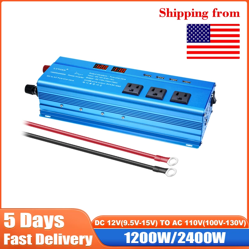 12V To 110V AC Pure Sine Power Inverter 1200W/2400W Power 60HZ Converter Car Accessories Solar With LED And US Socket
12V To 110V AC Pure Sine Power Inverter 1200W/2400W Power 60HZ Converter Car Accessories Solar With LED And US Socket