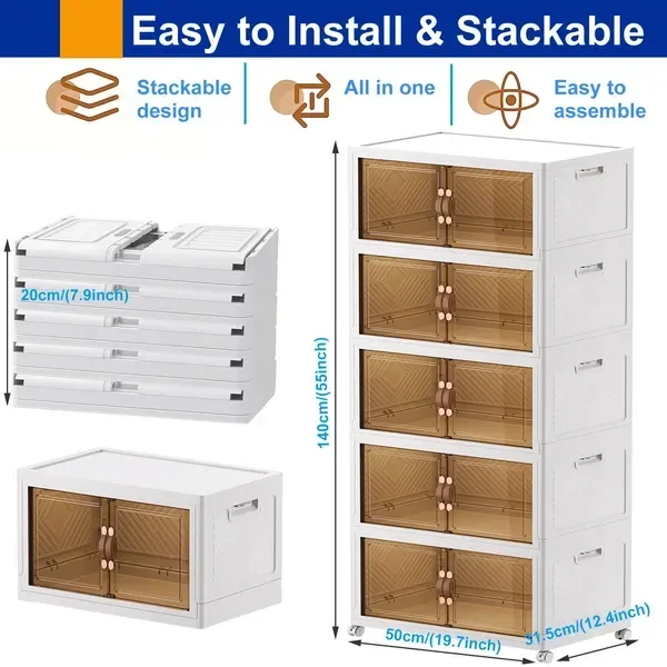 Storage Bins with Lids- 5 Tier Folding Storage box with Doand Wheels, Collapsible Plastic Storage
Storage Bins with Lids- 5 Tier Folding Storage box with Doand Wheels, Collapsible Plastic Storage