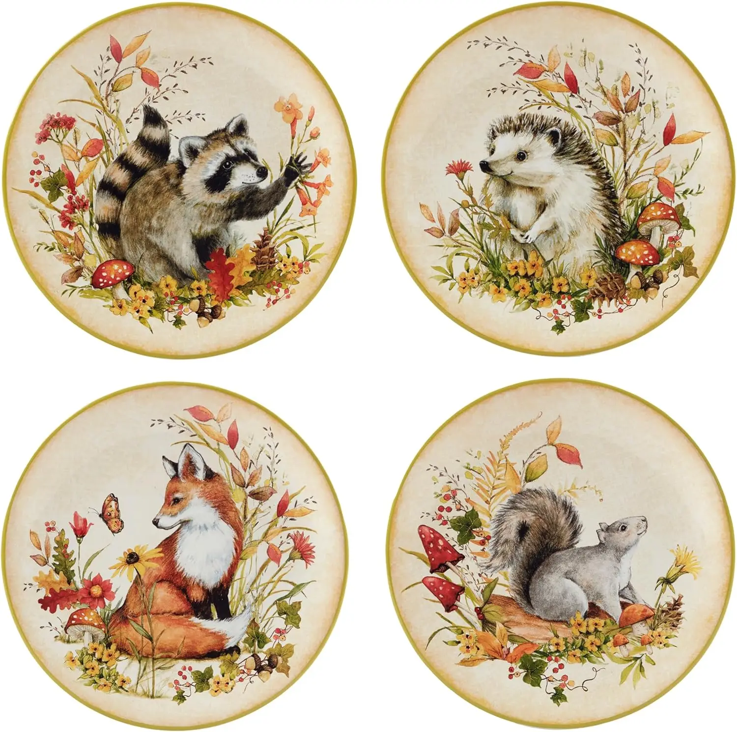 Woodland Critters 9" Ceramic Salad & Dessert Plates, Set of 4 - Fall Forest Animal Plates Featuring Fox, Raccoon, Squirrel & Hed
Woodland Critters 9" Ceramic Salad & Dessert Plates, Set of 4 - Fall Forest Animal Plates Featuring Fox, Raccoon, Squirrel & Hed