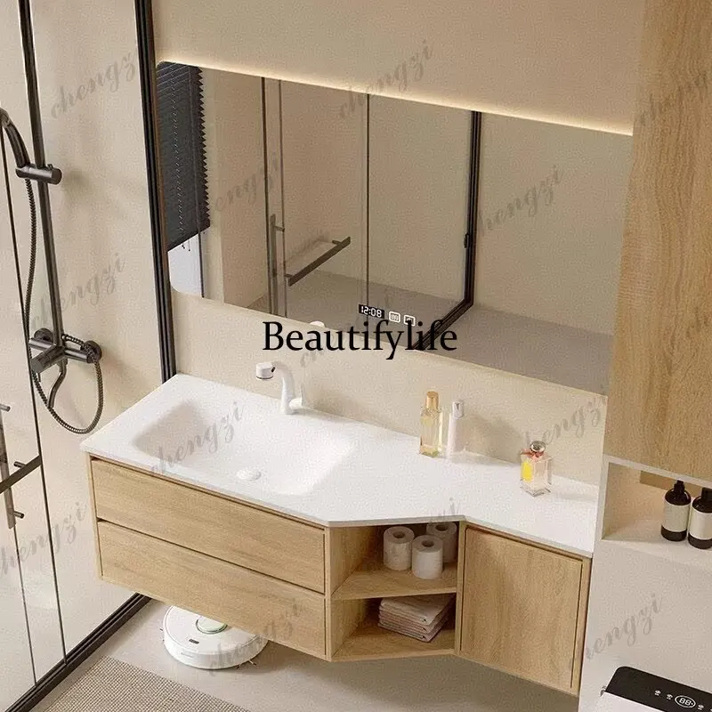 Log wind special-shaped bathroom cabinet, rock slab hot bending integrated basin, washing table, modern simple bathroom cabinet
Log wind special-shaped bathroom cabinet, rock slab hot bending integrated basin, washing table, modern simple bathroom cabinet