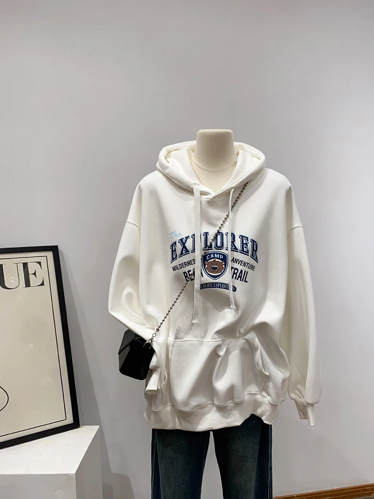 Chic Hooded Letter Print Sweatshirt Women's Spring Autumn Casual All-Match Loose Fit Long Sleeve Korean Style Streetwear
Chic Hooded Letter Print Sweatshirt Women's Spring Autumn Casual All-Match Loose Fit Long Sleeve Korean Style Streetwear