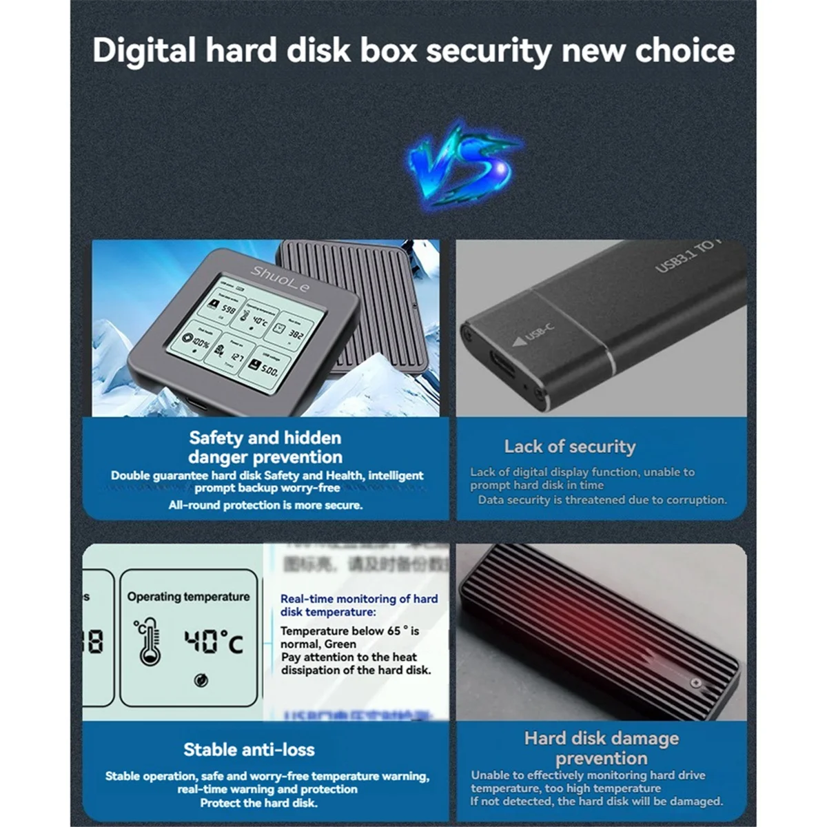 ATP-M.2 NVME SSD Enclosure with Screen Display USB 3.2 Gen2 Type C 10 Gbps External M2 Case Only for 2242 M.2 NVME SSD
ATP-M.2 NVME SSD Enclosure with Screen Display USB 3.2 Gen2 Type C 10 Gbps External M2 Case Only for 2242 M.2 NVME SSD