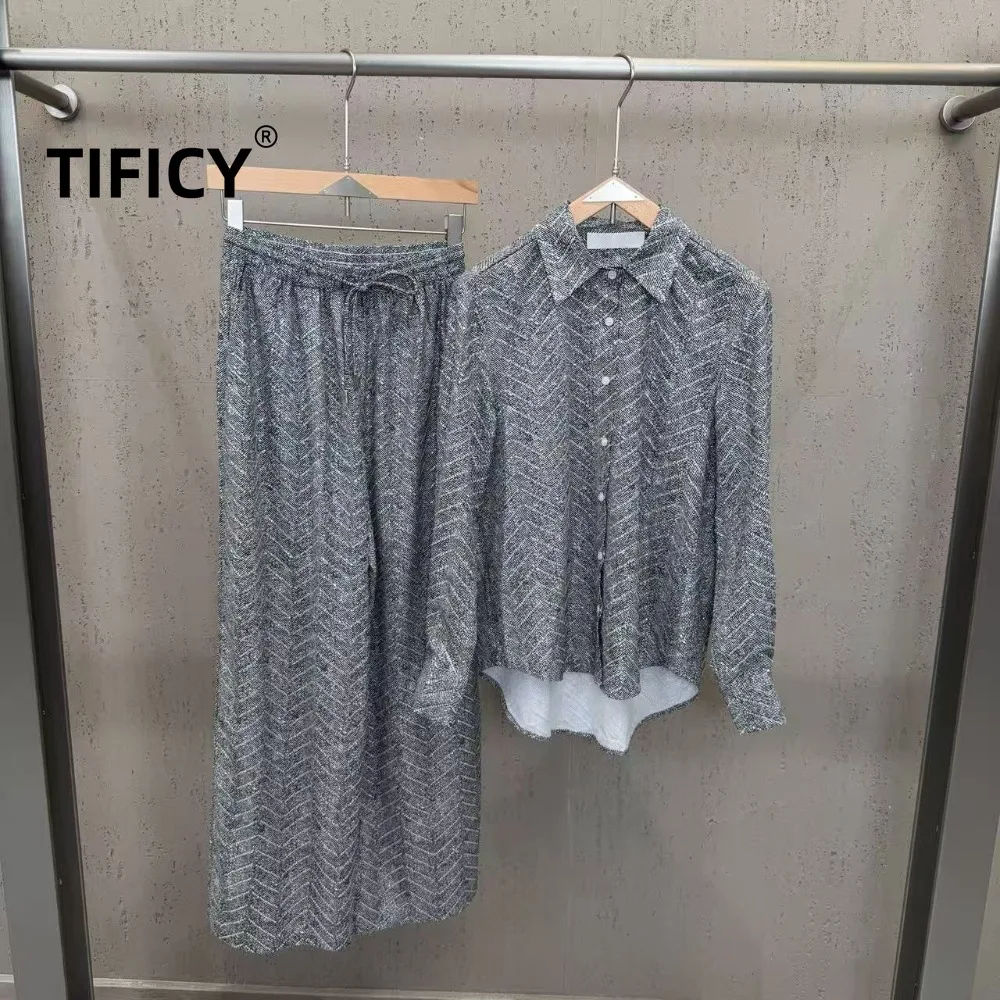 High Street Fashionable Loose Boyfriend Style Shirt Top Casual Pants Women's High Temperature Diamond Shining Stripe Set
High Street Fashionable Loose Boyfriend Style Shirt Top Casual Pants Women's High Temperature Diamond Shining Stripe Set