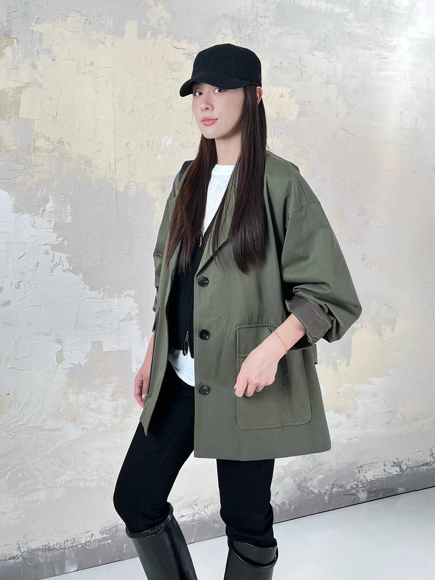 Maritime Casual Loose Suit Collar Windbreaker Women's Jaet Double ket Simple Sle Autumn New Arrival Faion Outerwear
Maritime Casual Loose Suit Collar Windbreaker Women's Jaet Double ket Simple Sle Autumn New Arrival Faion Outerwear