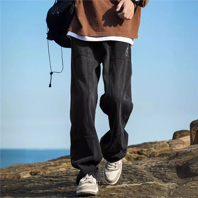 Американские модные свободные широкие повседневные джинсы, мужские осенние модные прямые брюки из смеси хлопка со средней талией и пуговицами 
Американские модные свободные широкие повседневные джинсы, мужские осенние модные прямые брюки из смеси хлопка со средней талией и пуговицами