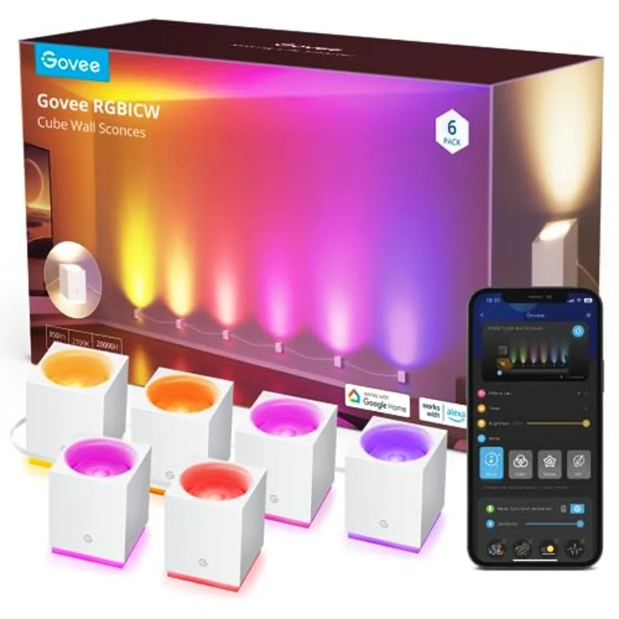 Cube Wall Sconces, RGBIC LED Wall Light Works with Alexa, WiFi Smart Lights for Room Decor, Color Changing Indoor Light Fixture
Cube Wall Sconces, RGBIC LED Wall Light Works with Alexa, WiFi Smart Lights for Room Decor, Color Changing Indoor Light Fixture