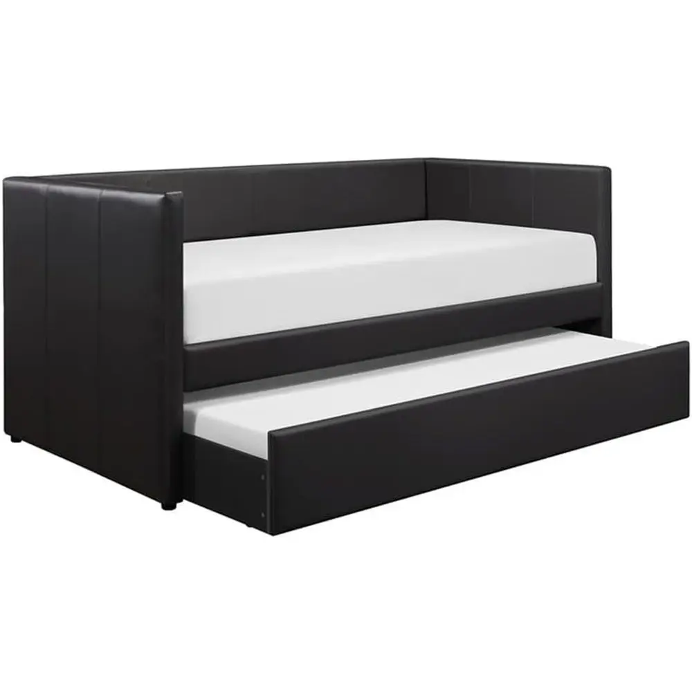 Ply Row Contemporary aux Leather Daybed with Pull-Out Trundle, Black inish, Wood and Engineered Wood e, 82" W x 41" D x 36.5" H,
Ply Row Contemporary aux Leather Daybed with Pull-Out Trundle, Black inish, Wood and Engineered Wood e, 82" W x 41" D x 36.5" H,