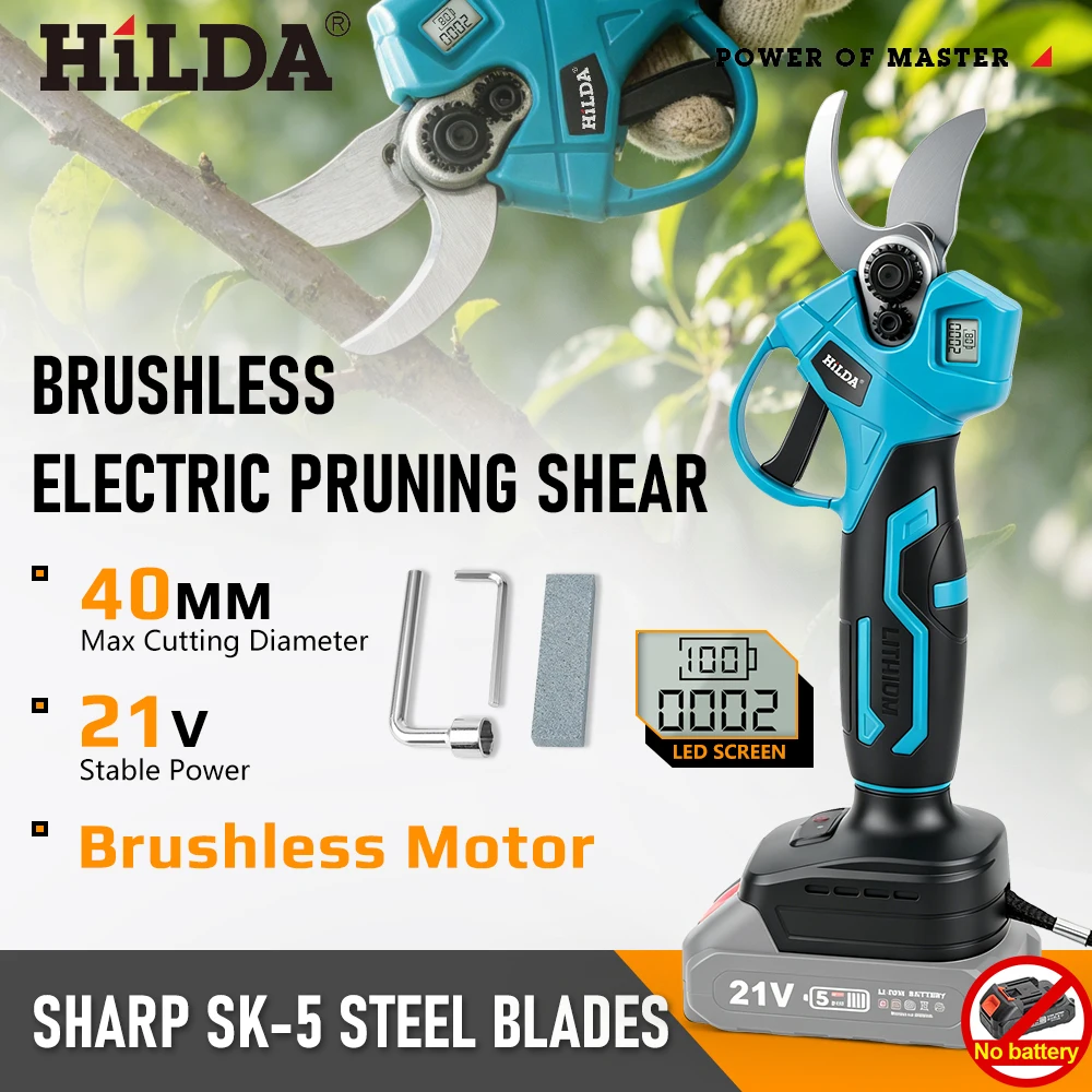 HILDA Digital Count Brushless Electric Pruning Shears Fruit Tree Branch Pruner Cordless Garden Pruning Tool for Makita Battery
HILDA Digital Count Brushless Electric Pruning Shears Fruit Tree Branch Pruner Cordless Garden Pruning Tool for Makita Battery