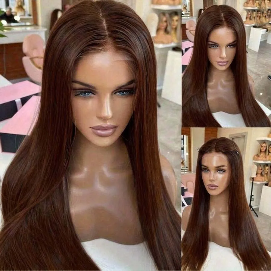Chocolate Brown Bone Straight Human Hair Wig 36 Inches 13x6 HD Transparent HD Lace Frontal Wig Brazilian Virgin Hair 220% Density 4# Colored Pre Plucked Natural Hairline Wig For Women
Chocolate Brown Bone Straight Human Hair Wig 36 Inches 13x6 HD Transparent HD Lace Frontal Wig Brazilian Virgin Hair 220% Density 4# Colored Pre Plucked Natural Hairline Wig For Women