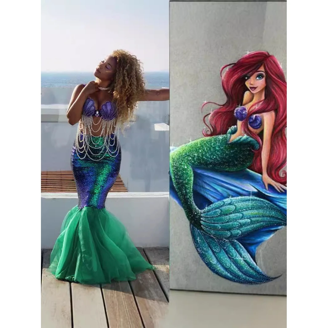 Adult Halloween Mermaid Princess Dress Sequin Role-playing Sexy Wrap Chest Performance Evening Gown Stage Costume Women
Adult Halloween Mermaid Princess Dress Sequin Role-playing Sexy Wrap Chest Performance Evening Gown Stage Costume Women