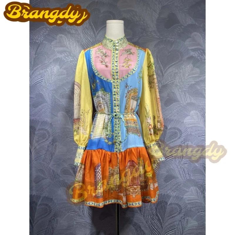 Brangdy Luxury Clothing 2025 Summer New Stand Collar Silk Linen Print Long Sleeve Dress
Brangdy Luxury Clothing 2025 Summer New Stand Collar Silk Linen Print Long Sleeve Dress