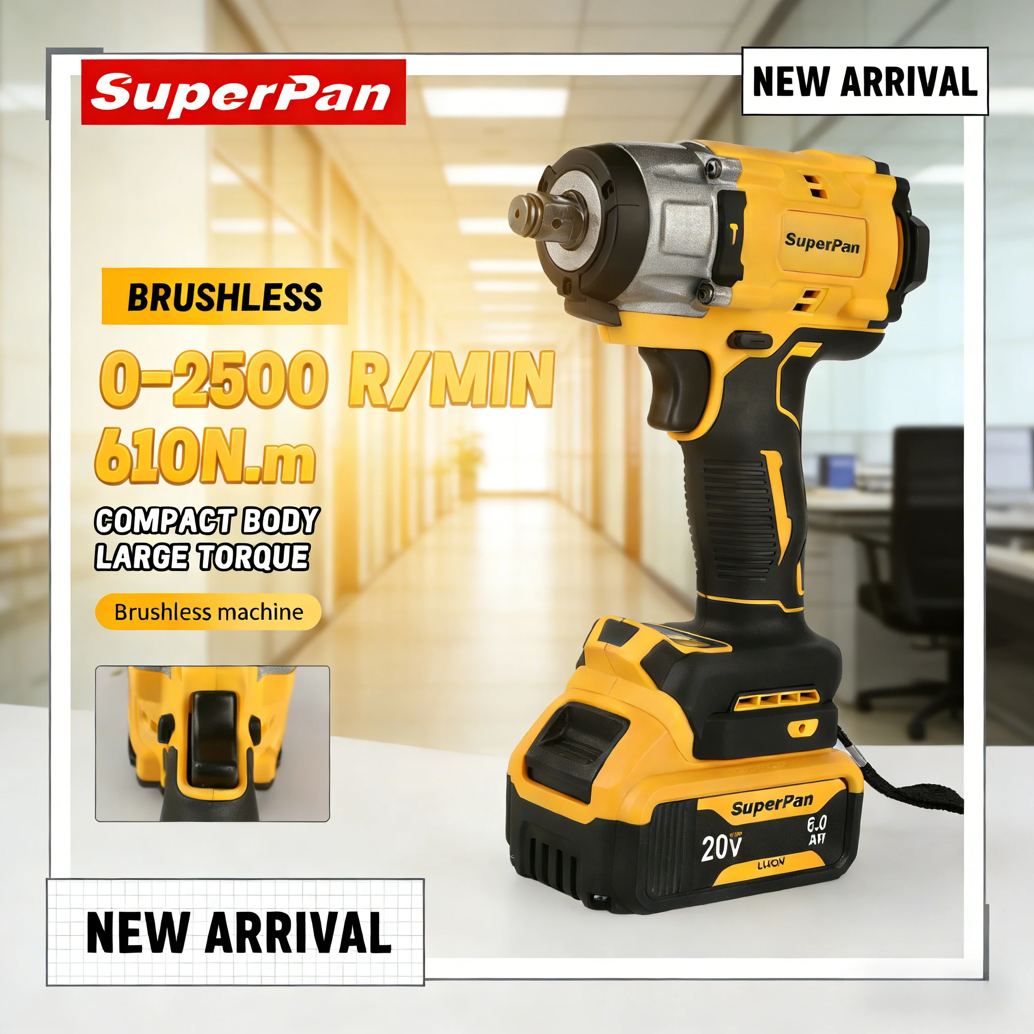 Беспроводной ударный гайковерт SuperPan SP922, набор гайковертов, электроинструмент для тяжелых строительных работ, совместим с аккумулятором DeWalt 20V.
Беспроводной ударный гайковерт SuperPan SP922, набор гайковертов, электроинструмент для тяжелых строительных работ, совместим с аккумулятором DeWalt 20V.