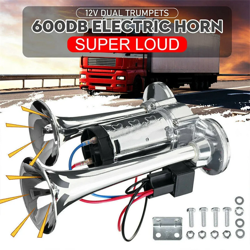 600DB 12V Dual Trumpets Super Loud Car Electric Horn Truck Boat Train Speaker Car 12V Compressor Air Horn with Wires Relay
600DB 12V Dual Trumpets Super Loud Car Electric Horn Truck Boat Train Speaker Car 12V Compressor Air Horn with Wires Relay