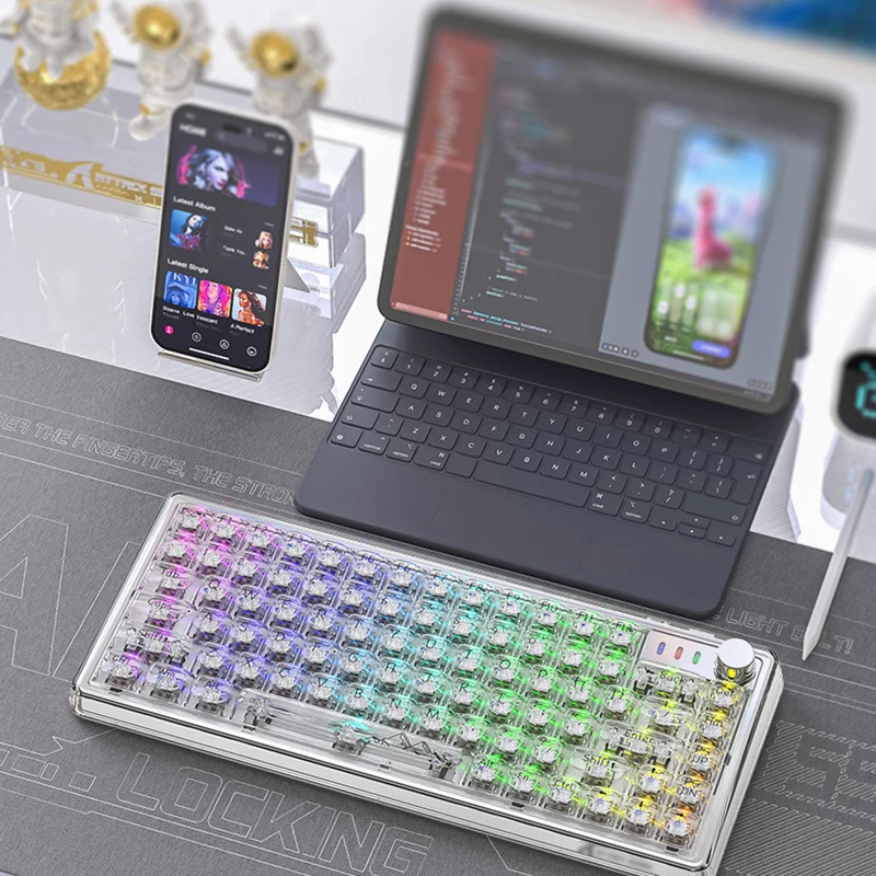 K75RGB Wireless Mechanical Keyboard Bluetooth Transparent Hot Swap keyboard Suitable For Office Games
K75RGB Wireless Mechanical Keyboard Bluetooth Transparent Hot Swap keyboard Suitable For Office Games
