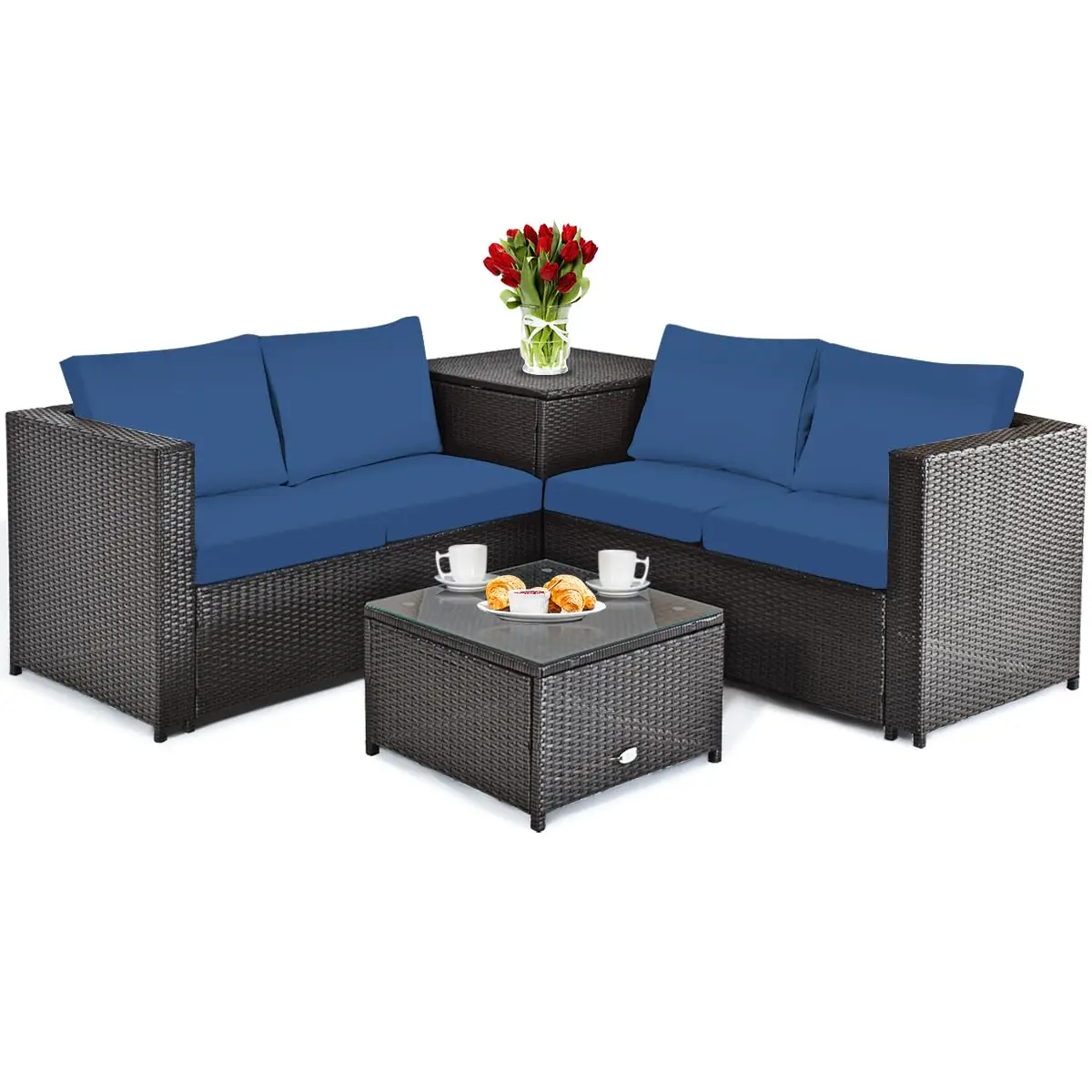 4-Piece Outdoor Patio Furniture Set, Weather Resistant PE Rattan Conversation Set with 2 Loveseats, Outdoor Sectional Sofa Set w
4-Piece Outdoor Patio Furniture Set, Weather Resistant PE Rattan Conversation Set with 2 Loveseats, Outdoor Sectional Sofa Set w