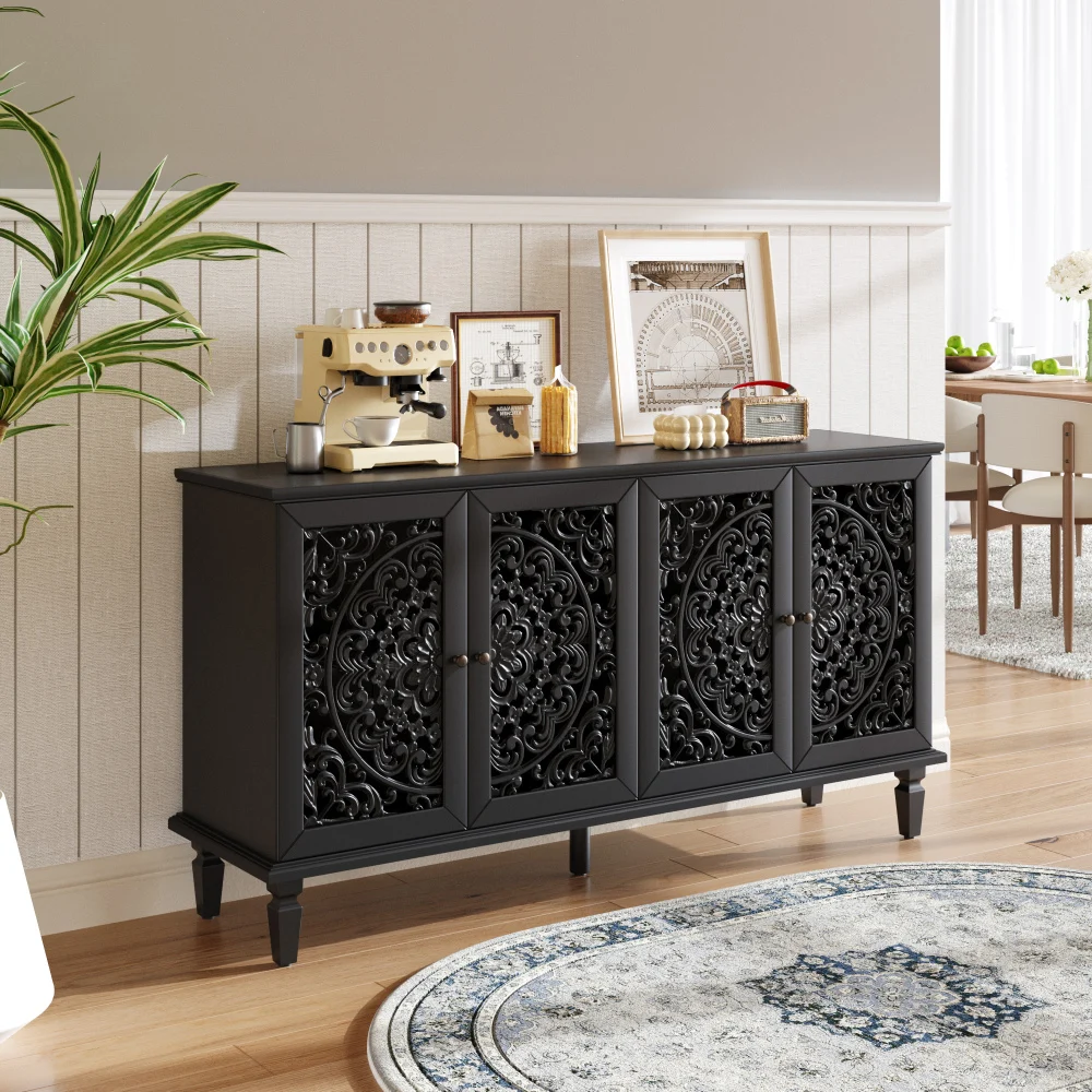 60" Antique Buffet Cabinet with Floral Carvings, Solid Wood Legs, Brass Handles, Adjustable Shelves - TV Stand (65"+), Sideboard
60" Antique Buffet Cabinet with Floral Carvings, Solid Wood Legs, Brass Handles, Adjustable Shelves - TV Stand (65"+), Sideboard
