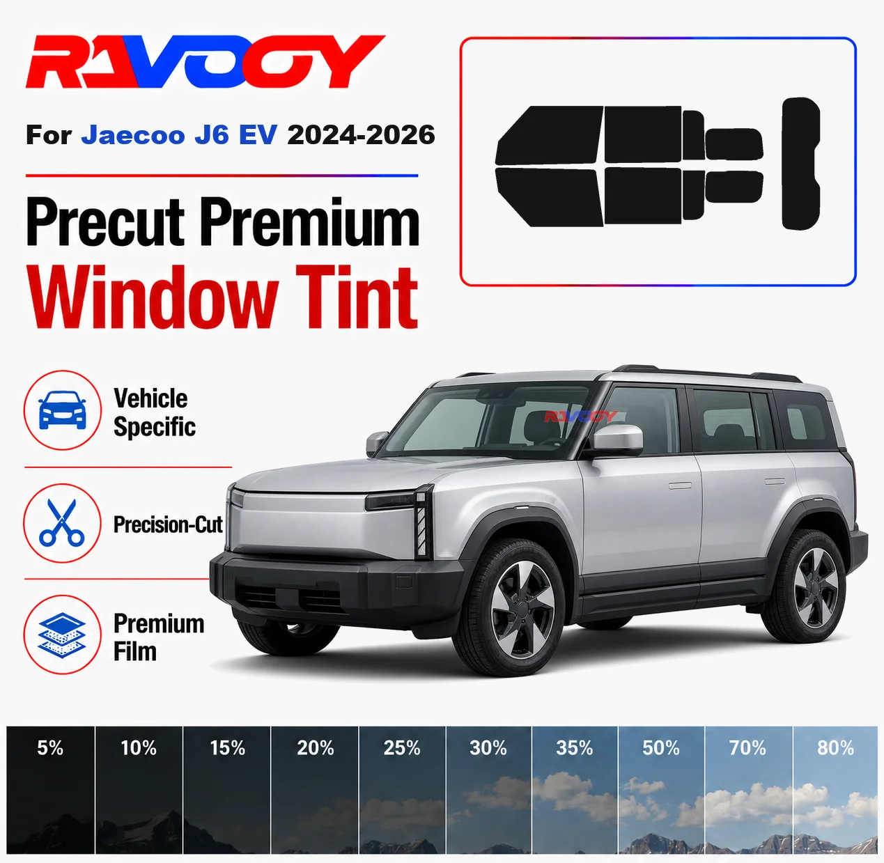 Premium Precut Window Tint Kit Front Windows Rear Windows Rear Windshield For Jaecoo J6 EV 2024-2026 Car Solar Nano Ceramic Film
Premium Precut Window Tint Kit Front Windows Rear Windows Rear Windshield For Jaecoo J6 EV 2024-2026 Car Solar Nano Ceramic Film